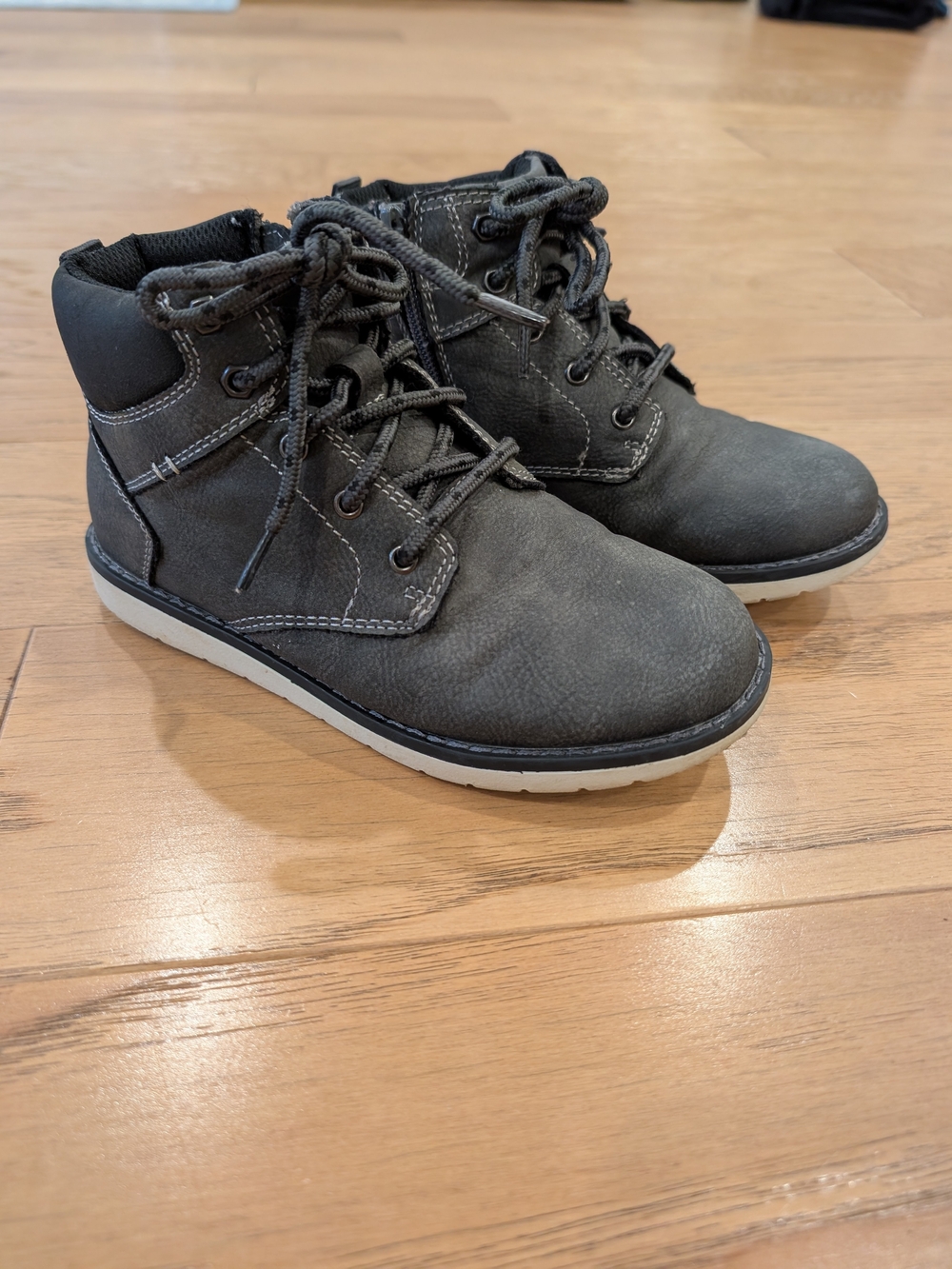 Kids Lace-Up Ankle Boots in Charcoal Gray